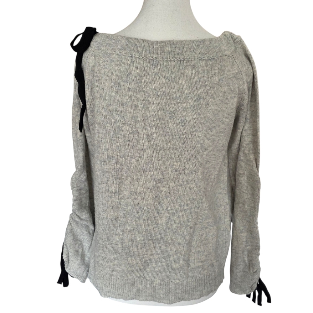 Ark & Co Grey Off The Shoulder Black Bow Accent Sweater Size Small
